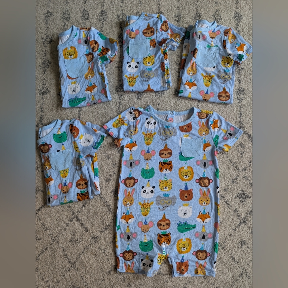 NWOT Lot Of 5 Little Sleepies Pocket Romper Shortys Size 18-24 Months Party Pals